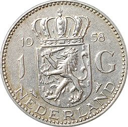Монета 1 гульден 1958 Нидерланды