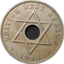 Монета 1 пенни 1943 Британская Западная Африка