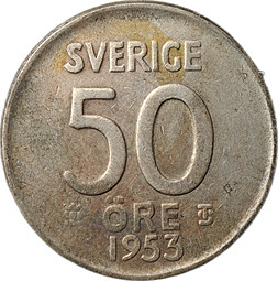 Монета 50 эре 1953 Швеция