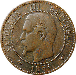 Монета 10 сантимов 1855 W - Лилль Франция