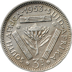 Монета 3 пенса 1953 ЮАР