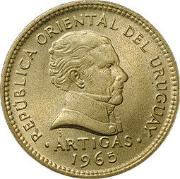 Монета 10 песо 1965 Уругвай