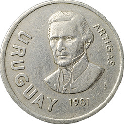 Монета 10 новых песо 1981 Уругвай