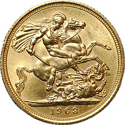Монета 1 соверен (фунт) 1963 Великобритания