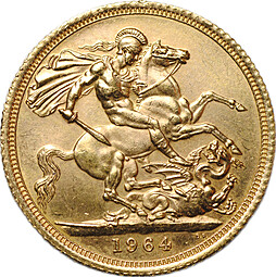 Монета 1 соверен (фунт) 1964 Великобритания
