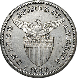 Монета 1 песо 1908 S Администрация США Филиппины