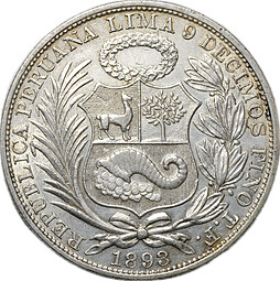 Монета 1 соль 1893 Перу