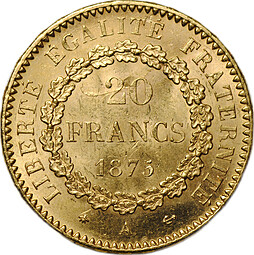 Монета 20 франков 1875 A Франция