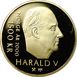 Монета 1500 крон 2000 Харальд V Миллениум Норвегия