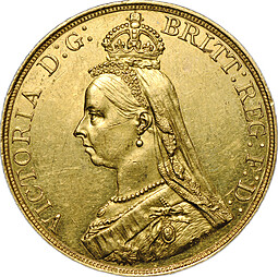 Монета 5 фунтов 1887 Великобритания