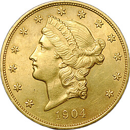 Монета 20 долларов 1904 Филадельфия США