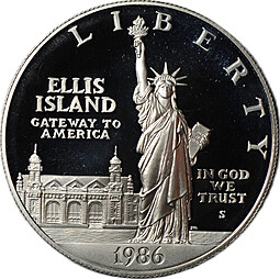Монета 1 доллар 1986 S 100 лет статуе Свободы Остров Эллис PROOF США
