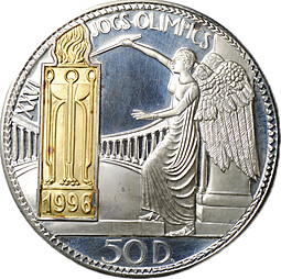 Монета 50 динар (динеров) 1995 Олимпиада Атланта 1996 Андорра