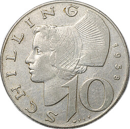 Монета 10 шиллингов 1958 Австрия