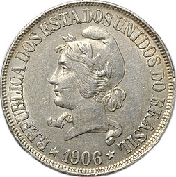 Монета 500 рейс (реалов) 1906 Бразилия