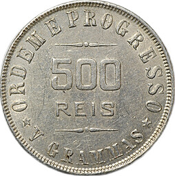 Монета 500 рейс (реалов) 1906 Бразилия