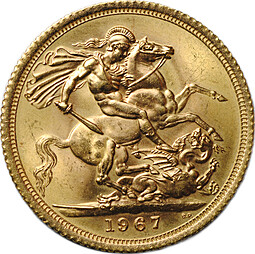 Монета 1 соверен (фунт) 1967 Великобритания