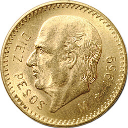 Монета 10 песо 1959 Мексика