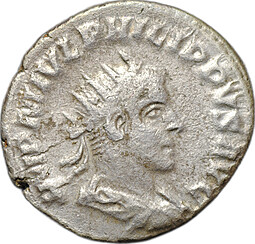 Монета Антониниан 247 - 249 Филипп II Араб Эквитас с рогом изобилия Римская Империя