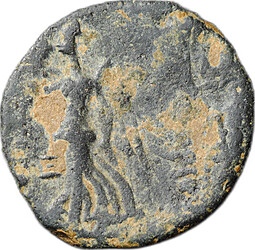 Монета Половинка 14 - 95 до н.э. Антиох IX Кизикский Афина держит Нику | Бронза 6,73 гр Сирия, Селевкиды