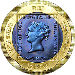Монета 1/2 кроны 2000 160 лет единой почтовой марке 2 пенни биметалл золото-титан Гибралтар