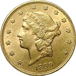 Монета 20 долларов 1899 Филадельфия США