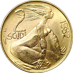 Монета 2 скудо 1982 Защита свобод Сан-Марино