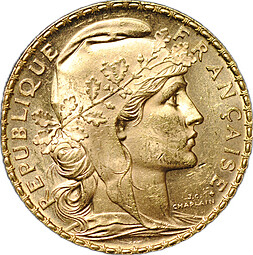 Монета 20 франков 1904 Франция