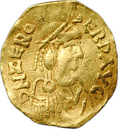 Монета Тремисс (тремиссис, 1/3 солида) 476–491 Зенон Константинополь Византия