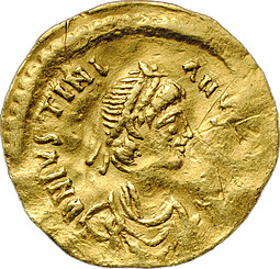 Монета Тремисс (тремиссис, 1/3 солида) 527-565 Юстиниан I Константинополь Византия