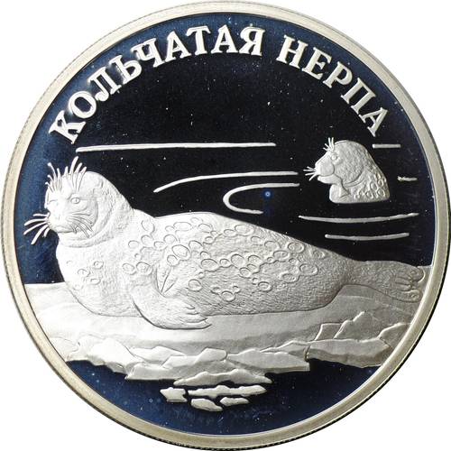 Монета 1 рубль 2007 СПМД Красная книга - Кольчатая нерпа