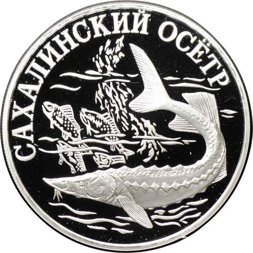 Монета 1 рубль 2001 СПМД Красная книга - Сахалинский осётр