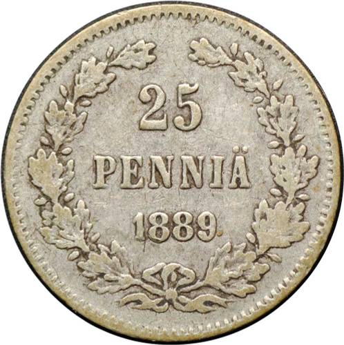 Монета 25 пенни 1889 L Русская Финляндия