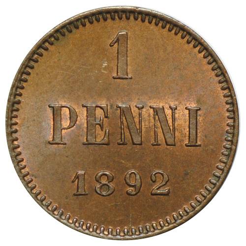 Монета 1 пенни 1892 Русская Финляндия