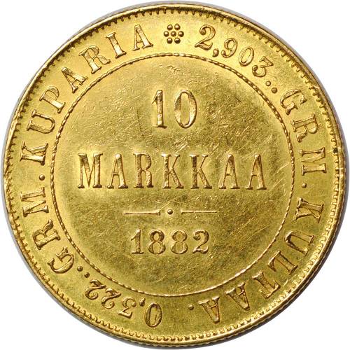 Монета 10 Марок 1882 S Русская Финляндия