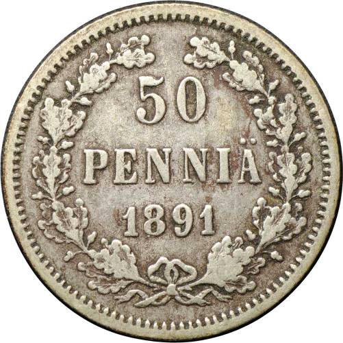 Монета 50 пенни 1891 L Русская Финляндия
