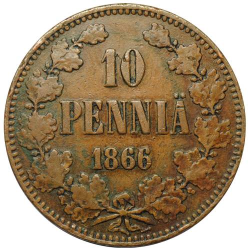 Монета 10 пенни 1866 Русская Финляндия