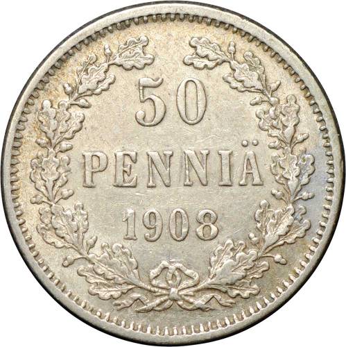 Монета 50 Пенни 1908 L Русская Финляндия