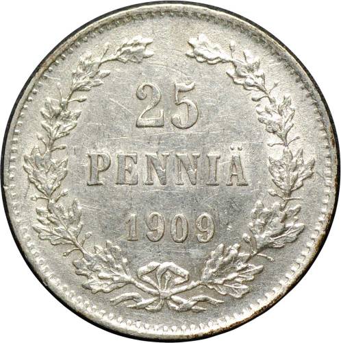Монета 25 пенни 1909 L Русская Финляндия