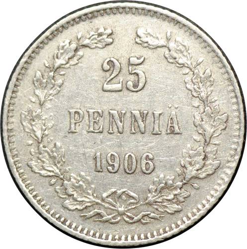 Монета 25 пенни 1906 L Русская Финляндия