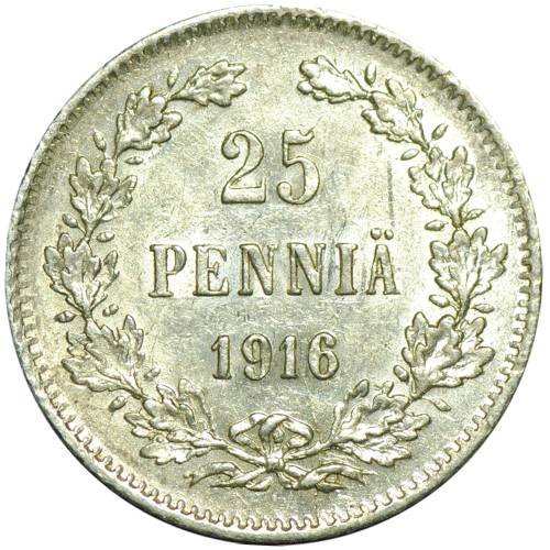 Монета 25 Пенни 1916 S Русская Финляндия UNC