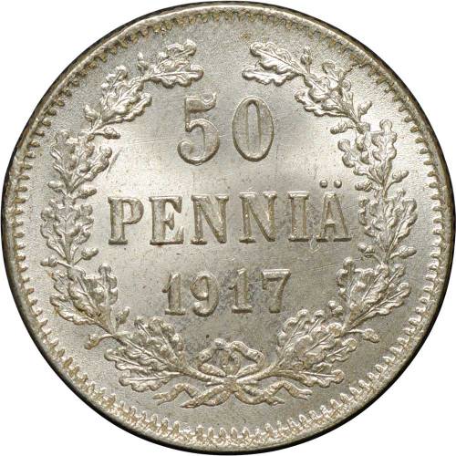 Монета 50 Пенни 1917 S Русская Финляндия орел без корон