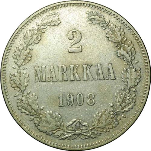 Монета 2 марки 1908 L Русская Финляндия