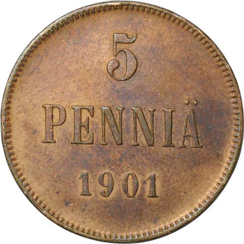 Монета 5 пенни 1901 Русская Финляндия