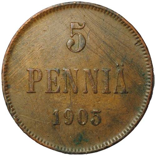 Монета 5 пенни 1905 Русская Финляндия
