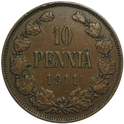 Монета 10 пенни 1911 Русская Финляндия