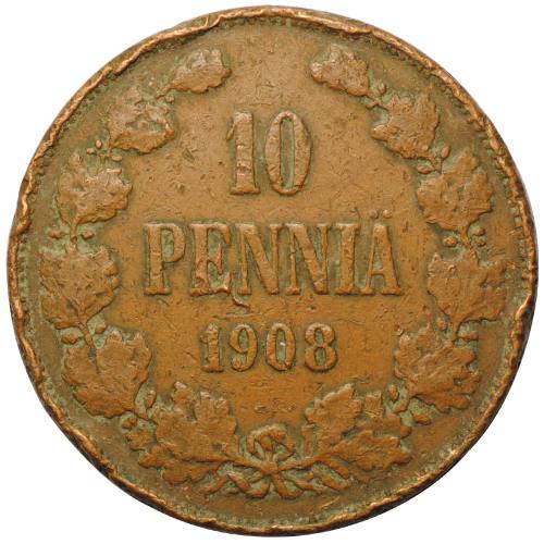 Монета 10 пенни 1908 Русская Финляндия