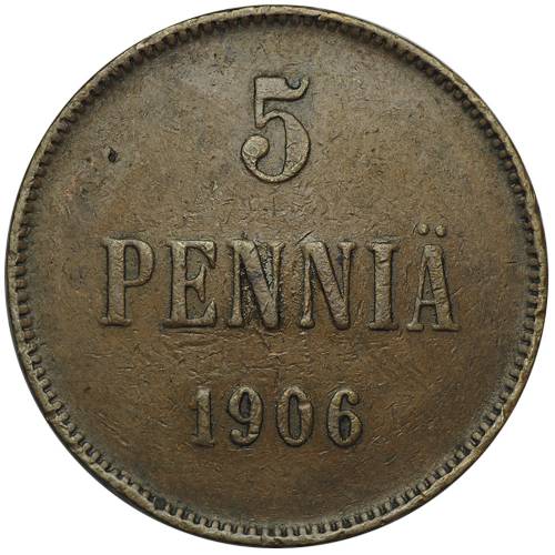 Монета 5 пенни 1906 Русская Финляндия