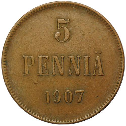 Монета 5 пенни 1907 Русская Финляндия