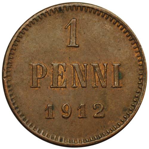 Монета 1 пенни 1912 Русская Финляндия